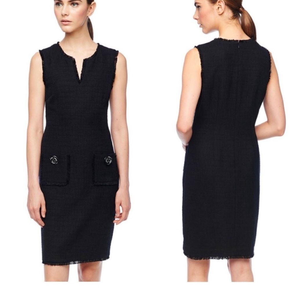 KARL LAGERFELD Tonal Tweed Pocket Sheath Dress‎ Sz 4 black